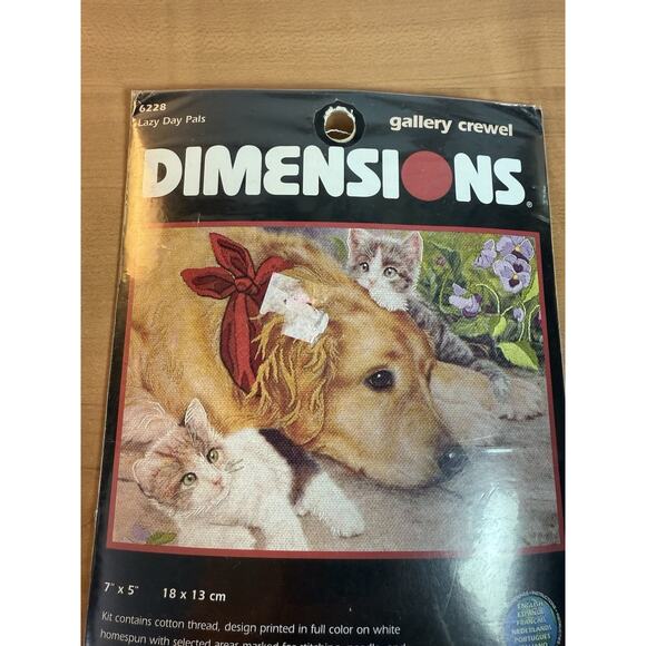 New Dimensions Lazy Day Pals Gallery Crewel Kit 7" x 5" Dog & Kittens 2002 6228 - Picture 3 of 4